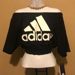 Adidas Black Off the Shoulder Bomber Crop Top XL